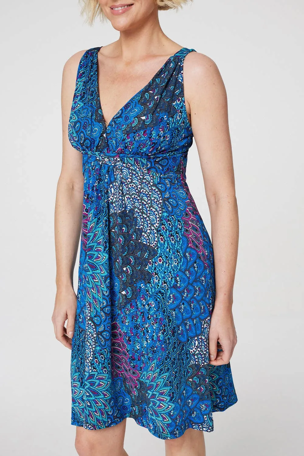 Peacock Print Short Sun Dress