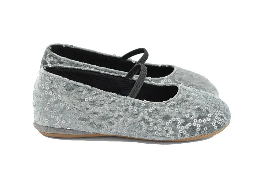 PèPè Girls Grey Velvet & Silver Sequined Indoor Shoe