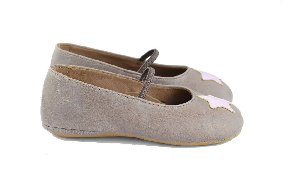 PèPè Girls Taupe Indoor Shoe with Shiny Rose Star