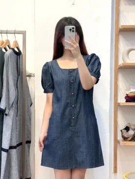 Puff-sleeve Denim Dress