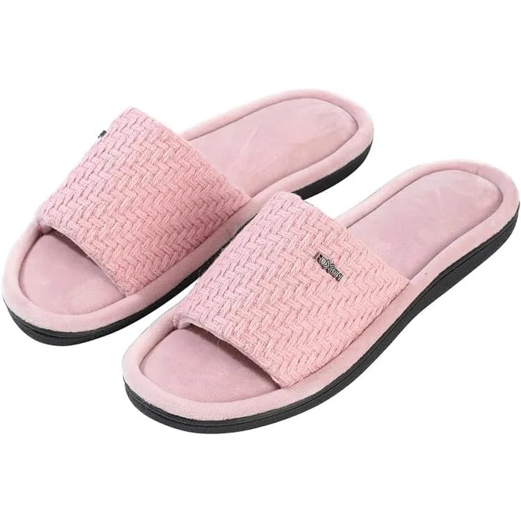 Roxoni Velvet Knit Flat Sandals for Women - Stylish Textured Woven Surface, Soft Ridge Around Insole