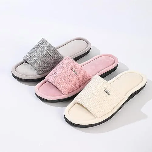 Roxoni Velvet Knit Flat Sandals for Women - Stylish Textured Woven Surface, Soft Ridge Around Insole