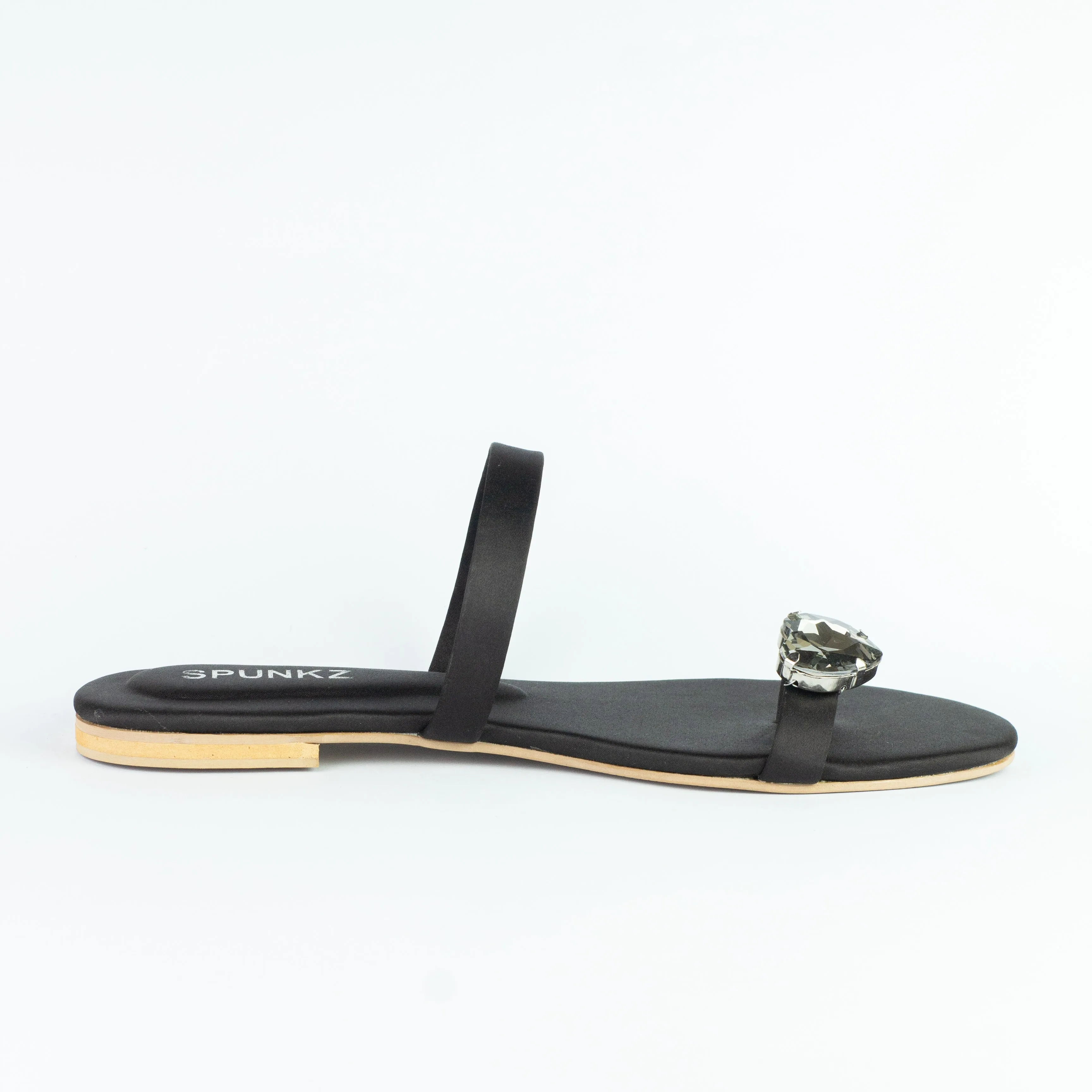 Spunkz Black Heart Ring Toe Flats - Black Diamond Toe Ring Slip-On Slides