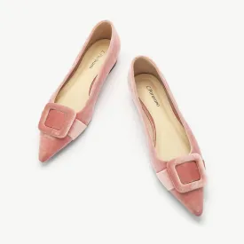 Square Buckle Velvet Flats (Aida) Pink