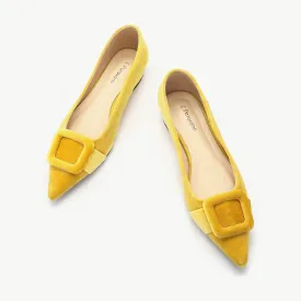 Square Buckle Velvet Flats (Aida) Yellow