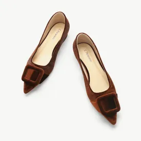 Square Buckle Velvet Flats (Aida)