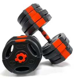 Tri-Grip Dumbbell Set (Black Red Dumbbell Bar) 20Kg