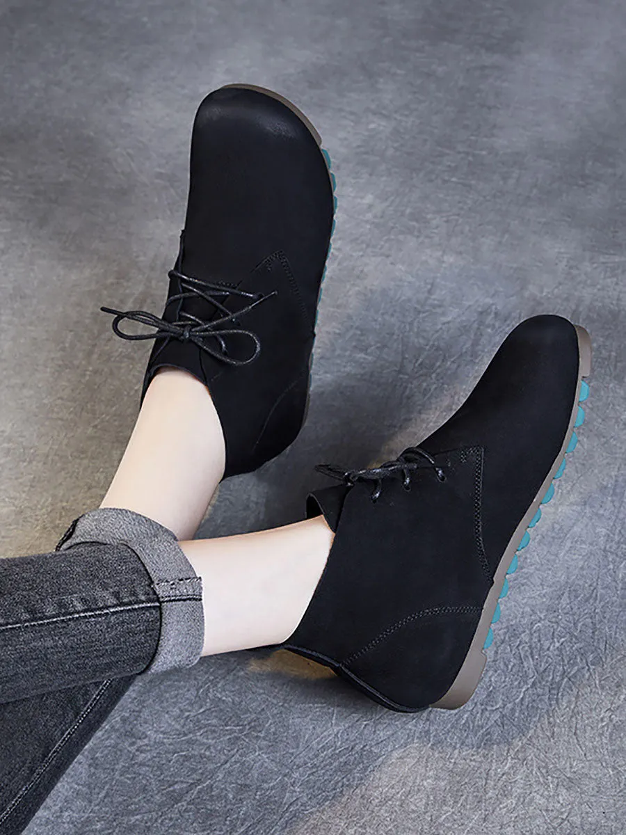 Women Winter Genuine Leather Flat Ankle Boots