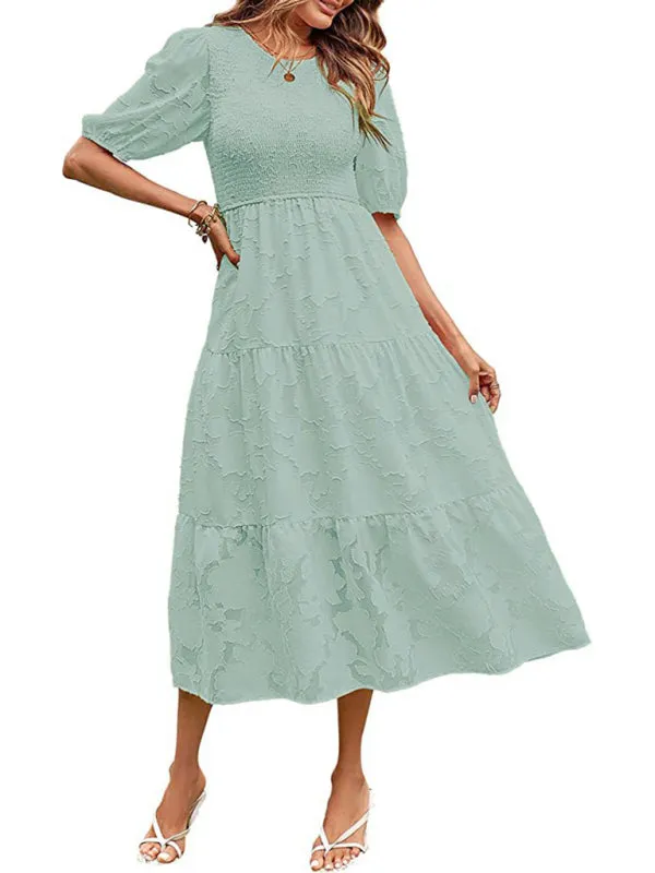 Women's Elegant Everyday Dress in Solid Color Chiffon with Round Neckline