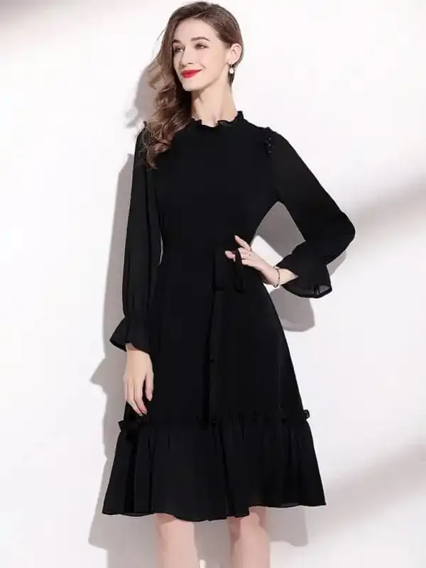 Women’s Long Sleeve Fungus Belted Dress