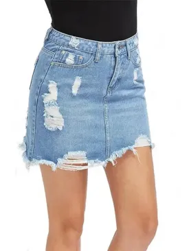 Women’s ripped fringed loose sexy denim skirt